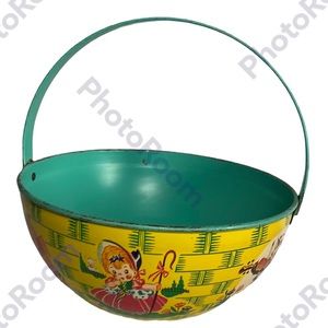 Vintage 1940- 1950 J Chein & Co Tin Litho Nursery Rhyme Easter Basket